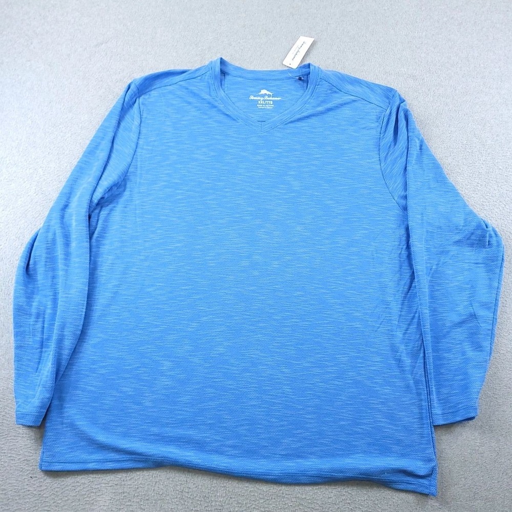 Tommy Bahama Shirt Mens 2XL XXL Blue Carmel Bay Vee Tencel Blend Long Sleeve